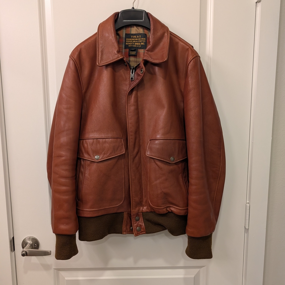 Schott NYC Brown Leather Bomber Flight Jacket - Classic Military Style